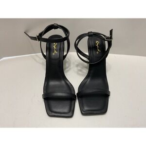 Qupid Anessa-01 Black Strappy Square Toe Stiletto Heel Sandals Womens Size 6 NEW